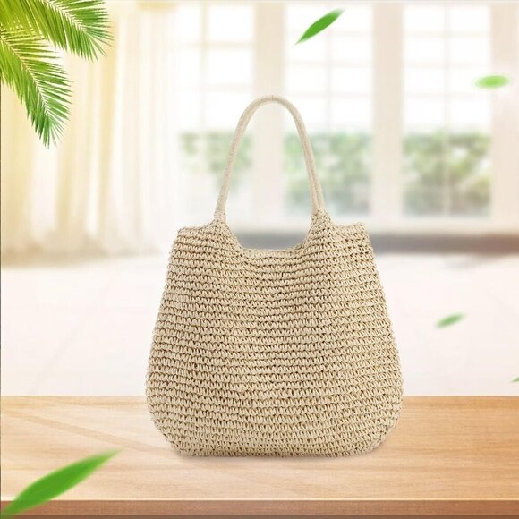 Large Straw Beach Bag for Women Woven Summer Handbag Shoulder Purse - Picture 5 of 7